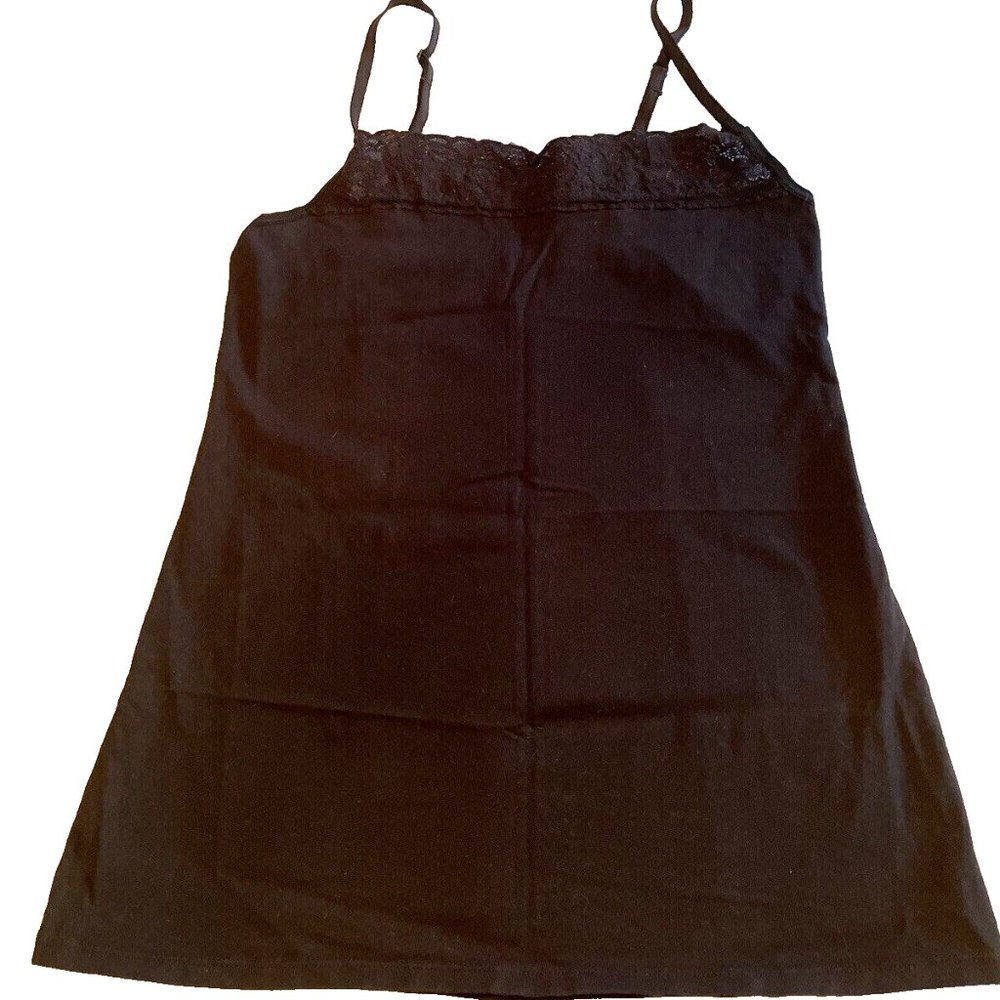 Black Spaghetti Strap Tank Top Cami with Lace Accent 27" x 18" Shirt Women XS